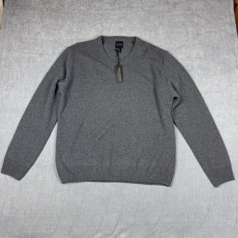 Paolo Mondo Sweater Men XL Gray Cashmere Merino Wool Crew Neck Long Sleeve New